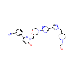 N#Cc1cccc(-c2ccc(=O)n(C[C@@H]3CN(c4ncc(-c5cnn(CC6CCN(CCO)CC6)c5)cn4)CCO3)n2)c1 ZINC000299823229