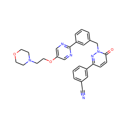 N#Cc1cccc(-c2ccc(=O)n(Cc3cccc(-c4ncc(OCCN5CCOCC5)cn4)c3)n2)c1 ZINC000204033205