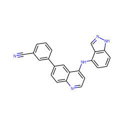 N#Cc1cccc(-c2ccc3nccc(Nc4cccc5[nH]ncc45)c3c2)c1 ZINC000143122792