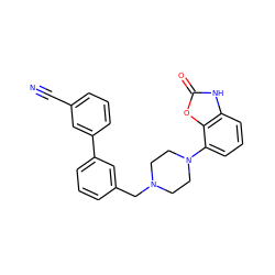 N#Cc1cccc(-c2cccc(CN3CCN(c4cccc5[nH]c(=O)oc45)CC3)c2)c1 ZINC000026470065