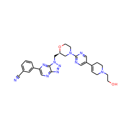 N#Cc1cccc(-c2cnc3nnn(C[C@@H]4CN(c5ncc(C6=CCN(CCO)CC6)cn5)CCO4)c3n2)c1 ZINC001772625649