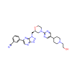 N#Cc1cccc(-c2cnc3nnn(C[C@@H]4CN(c5ncc(C6CCN(CCO)CC6)cn5)CCO4)c3n2)c1 ZINC001772625791