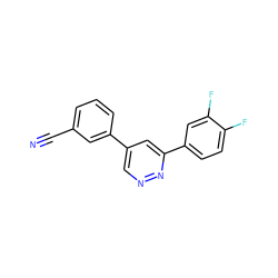 N#Cc1cccc(-c2cnnc(-c3ccc(F)c(F)c3)c2)c1 ZINC000013673515