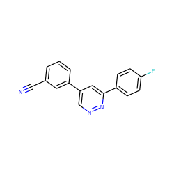 N#Cc1cccc(-c2cnnc(-c3ccc(F)cc3)c2)c1 ZINC000013673513