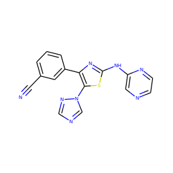 N#Cc1cccc(-c2nc(Nc3cnccn3)sc2-n2cncn2)c1 ZINC000000003344