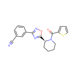 N#Cc1cccc(-c2noc([C@@H]3CCCCN3C(=O)c3cccs3)n2)c1 ZINC000049036343