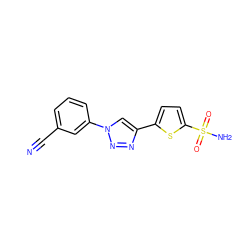 N#Cc1cccc(-n2cc(-c3ccc(S(N)(=O)=O)s3)nn2)c1 ZINC000095920717