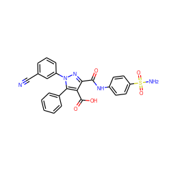 N#Cc1cccc(-n2nc(C(=O)Nc3ccc(S(N)(=O)=O)cc3)c(C(=O)O)c2-c2ccccc2)c1 ZINC000095597434