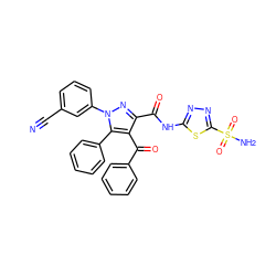 N#Cc1cccc(-n2nc(C(=O)Nc3nnc(S(N)(=O)=O)s3)c(C(=O)c3ccccc3)c2-c2ccccc2)c1 ZINC000044388107