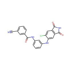 N#Cc1cccc(C(=O)Nc2cccc(Nc3cc4c(cc3Cl)C(=O)NC4=O)c2)c1 ZINC000073164143