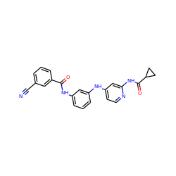 N#Cc1cccc(C(=O)Nc2cccc(Nc3ccnc(NC(=O)C4CC4)c3)c2)c1 ZINC000653851990