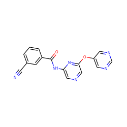 N#Cc1cccc(C(=O)Nc2cncc(Oc3cncnc3)n2)c1 ZINC000096175623