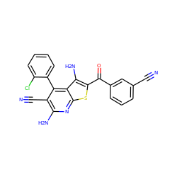 N#Cc1cccc(C(=O)c2sc3nc(N)c(C#N)c(-c4ccccc4Cl)c3c2N)c1 ZINC000072316646