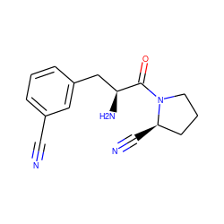 N#Cc1cccc(C[C@H](N)C(=O)N2CCC[C@H]2C#N)c1 ZINC000103241534