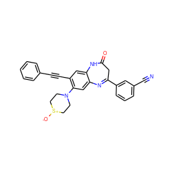 N#Cc1cccc(C2=Nc3cc(N4CC[S+]([O-])CC4)c(C#Cc4ccccc4)cc3NC(=O)C2)c1 ZINC000101095921