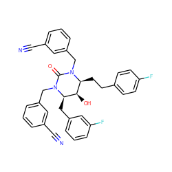 N#Cc1cccc(CN2C(=O)N(Cc3cccc(C#N)c3)[C@H](Cc3cccc(F)c3)[C@H](O)[C@@H]2CCc2ccc(F)cc2)c1 ZINC000098082068