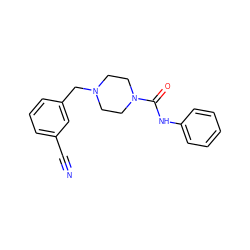 N#Cc1cccc(CN2CCN(C(=O)Nc3ccccc3)CC2)c1 ZINC000095556435