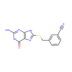 N#Cc1cccc(CSc2nc3c(=O)[nH]c(N)nc3[nH]2)c1 ZINC000653863985