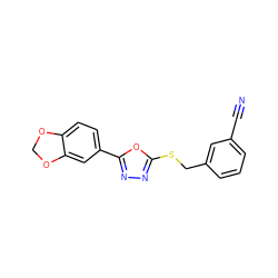 N#Cc1cccc(CSc2nnc(-c3ccc4c(c3)OCO4)o2)c1 ZINC000006035578