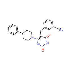 N#Cc1cccc(Cc2c(N3CCC(c4ccccc4)CC3)[nH]c(=O)[nH]c2=O)c1 ZINC000028708016