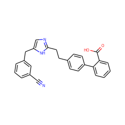 N#Cc1cccc(Cc2cnc(CCc3ccc(-c4ccccc4C(=O)O)cc3)[nH]2)c1 ZINC000049089045