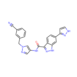 N#Cc1cccc(Cn2cc(NC(=O)c3n[nH]c4cc(-c5cc[nH]n5)ccc34)cn2)c1 ZINC000169347443