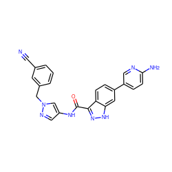 N#Cc1cccc(Cn2cc(NC(=O)c3n[nH]c4cc(-c5ccc(N)nc5)ccc34)cn2)c1 ZINC000169347441