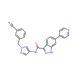 N#Cc1cccc(Cn2cc(NC(=O)c3n[nH]c4cc(-c5ccncc5)ccc34)cn2)c1 ZINC000169344534