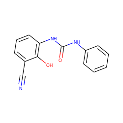 N#Cc1cccc(NC(=O)Nc2ccccc2)c1O ZINC000028891393