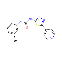 N#Cc1cccc(NC(=O)Nc2nnc(-c3ccncc3)s2)c1 ZINC000096284270