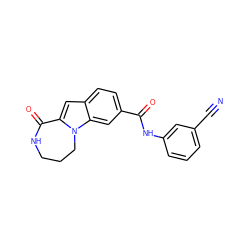 N#Cc1cccc(NC(=O)c2ccc3cc4n(c3c2)CCCNC4=O)c1 ZINC000218223237