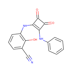 N#Cc1cccc(Nc2c(Nc3ccccc3)c(=O)c2=O)c1O ZINC000101101861