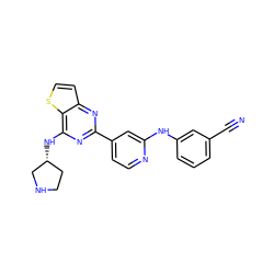 N#Cc1cccc(Nc2cc(-c3nc(N[C@@H]4CCNC4)c4sccc4n3)ccn2)c1 ZINC000223684614