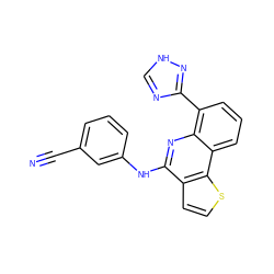 N#Cc1cccc(Nc2nc3c(-c4nc[nH]n4)cccc3c3sccc23)c1 ZINC000084596854