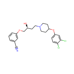 N#Cc1cccc(OC[C@@H](O)CCN2CCC(Oc3ccc(Cl)c(Cl)c3)CC2)c1 ZINC000095557817