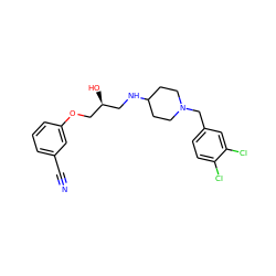 N#Cc1cccc(OC[C@@H](O)CNC2CCN(Cc3ccc(Cl)c(Cl)c3)CC2)c1 ZINC000095560186