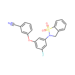 N#Cc1cccc(Oc2cc(F)cc(N3Cc4ccccc4S3(=O)=O)c2)c1 ZINC001772621600