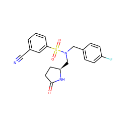 N#Cc1cccc(S(=O)(=O)N(Cc2ccc(F)cc2)C[C@@H]2CCC(=O)N2)c1 ZINC000103239967