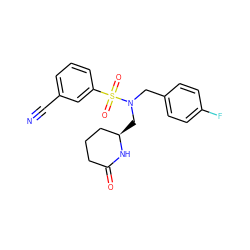 N#Cc1cccc(S(=O)(=O)N(Cc2ccc(F)cc2)C[C@@H]2CCCC(=O)N2)c1 ZINC000103239893