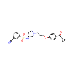 N#Cc1cccc(S(=O)(=O)N[C@H]2CCN(CCCOc3ccc(C(=O)C4CC4)cc3)C2)c1 ZINC000013859890