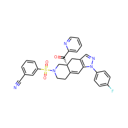 N#Cc1cccc(S(=O)(=O)N2CCC3=Cc4c(cnn4-c4ccc(F)cc4)C[C@]3(C(=O)c3ccccn3)C2)c1 ZINC000142168402