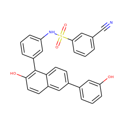 N#Cc1cccc(S(=O)(=O)Nc2cccc(-c3c(O)ccc4cc(-c5cccc(O)c5)ccc34)c2)c1 ZINC000084714588