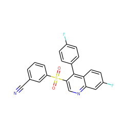 N#Cc1cccc(S(=O)(=O)c2cnc3cc(F)ccc3c2-c2ccc(F)cc2)c1 ZINC000067335418