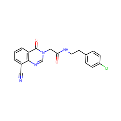 N#Cc1cccc2c(=O)n(CC(=O)NCCc3ccc(Cl)cc3)cnc12 ZINC000653735475