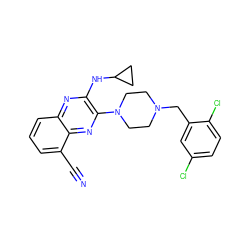 N#Cc1cccc2nc(NC3CC3)c(N3CCN(Cc4cc(Cl)ccc4Cl)CC3)nc12 ZINC000144484474