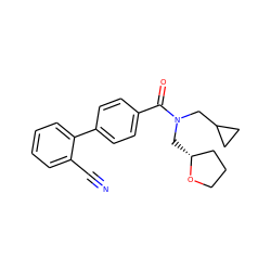 N#Cc1ccccc1-c1ccc(C(=O)N(CC2CC2)C[C@@H]2CCCO2)cc1 ZINC000040914954