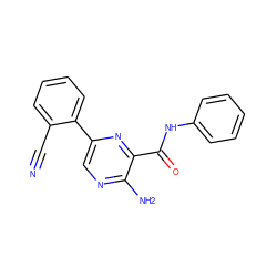 N#Cc1ccccc1-c1cnc(N)c(C(=O)Nc2ccccc2)n1 ZINC000071316931