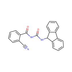 N#Cc1ccccc1C(=O)NC(=O)NC1c2ccccc2-c2ccccc21 ZINC000042989112