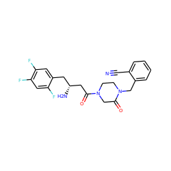 N#Cc1ccccc1CN1CCN(C(=O)C[C@H](N)Cc2cc(F)c(F)cc2F)CC1=O ZINC000071334090