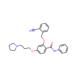 N#Cc1ccccc1COc1cc(OCCCN2CCCC2)ccc1C(=O)Nc1ccccc1 ZINC000072183978